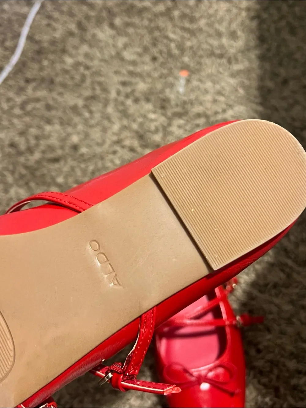 ALDO Red Mary Jane Ballet Flats with Bow and Ankle Strap